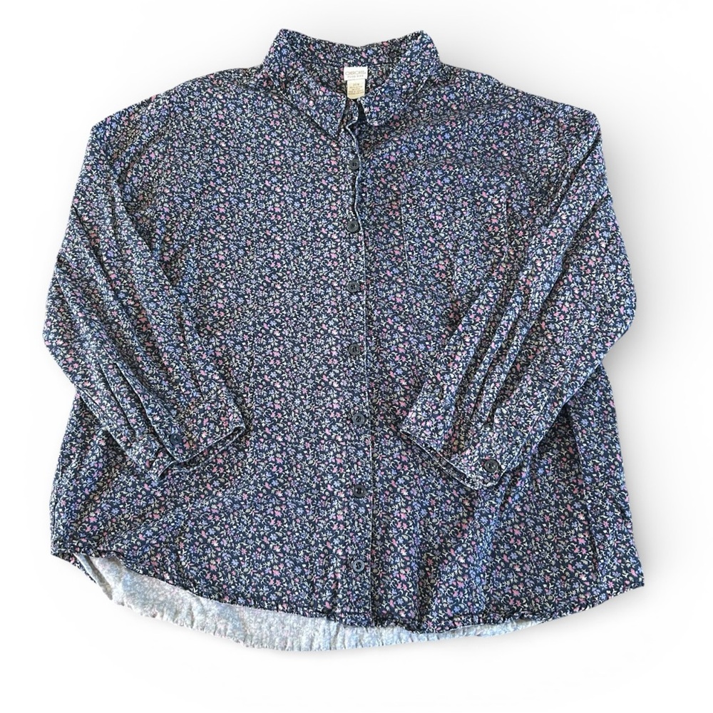 [Cherokee] Navy Floral Button-Up Shirt